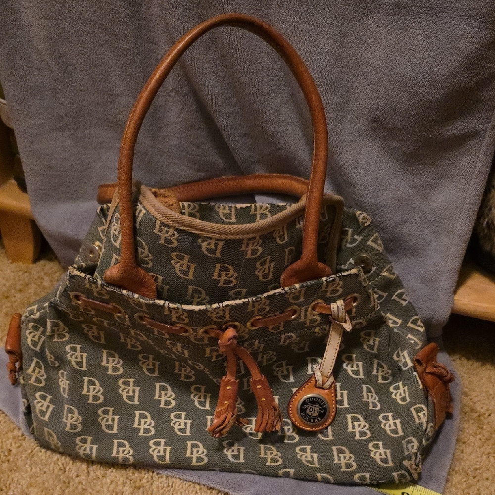 Dooney & Bourke Gray and Tan Satchel with Signature Monogram